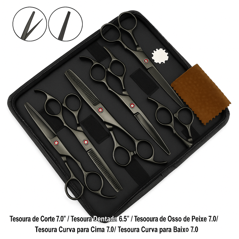 Kit Tesouras Profissionais Para Tosa Pet