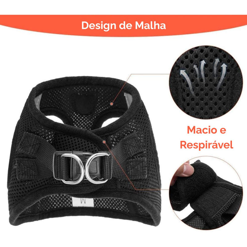 Coleira com Peitoral - Malha Flexível | Cães e Gatos