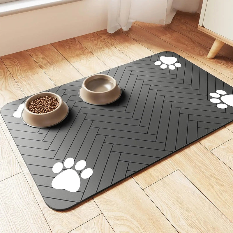 Tapete de alimentação para animais de estimação, absorvente para comida e tigela de água, com suporte de borracha à prova d'água, tapete de água de secagem rápida para cães e gatos