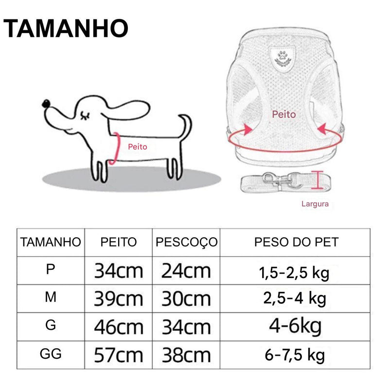 Coleira com Peitoral - Malha Flexível | Cães e Gatos