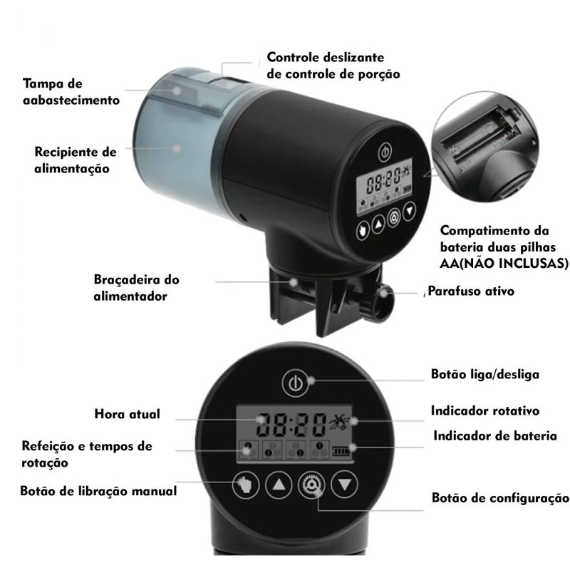 Alimentador Automático De Peixes Aquário 200ml
