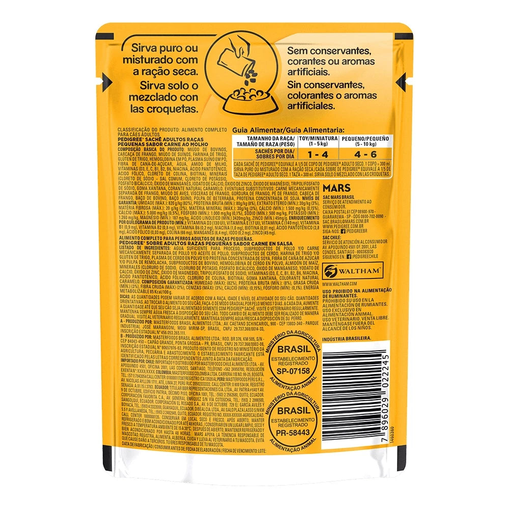 Ração Úmida Sache Pedigree Raças Pequenas Adulto Carne 100g