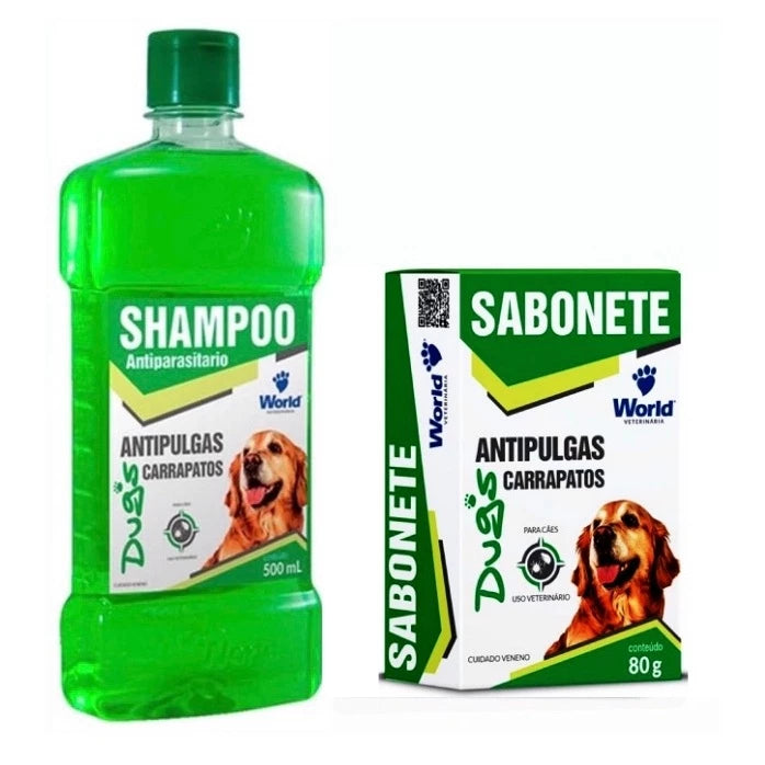 Kit Shampoo 500ml + Sabonete Antiparasitário contra pulgas e carrapatos - Dugs World