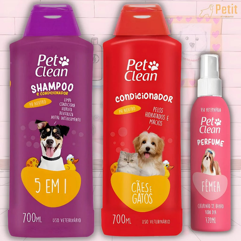 Kit Shampoo 5 em 1 + Condicionador + Perfume ou sem Perfume | Cães e Gatos | Pet Clean