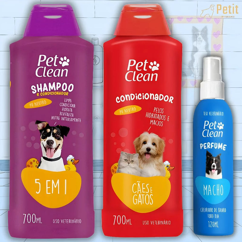 Kit Shampoo 5 em 1 + Condicionador + Perfume ou sem Perfume | Cães e Gatos | Pet Clean