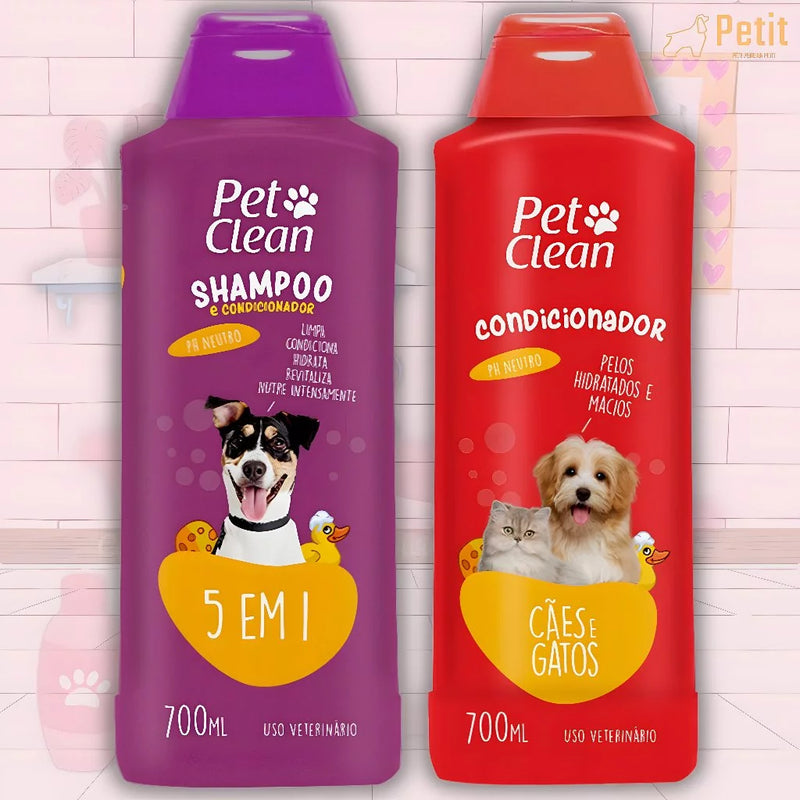 Kit Shampoo 5 em 1 + Condicionador + Perfume ou sem Perfume | Cães e Gatos | Pet Clean