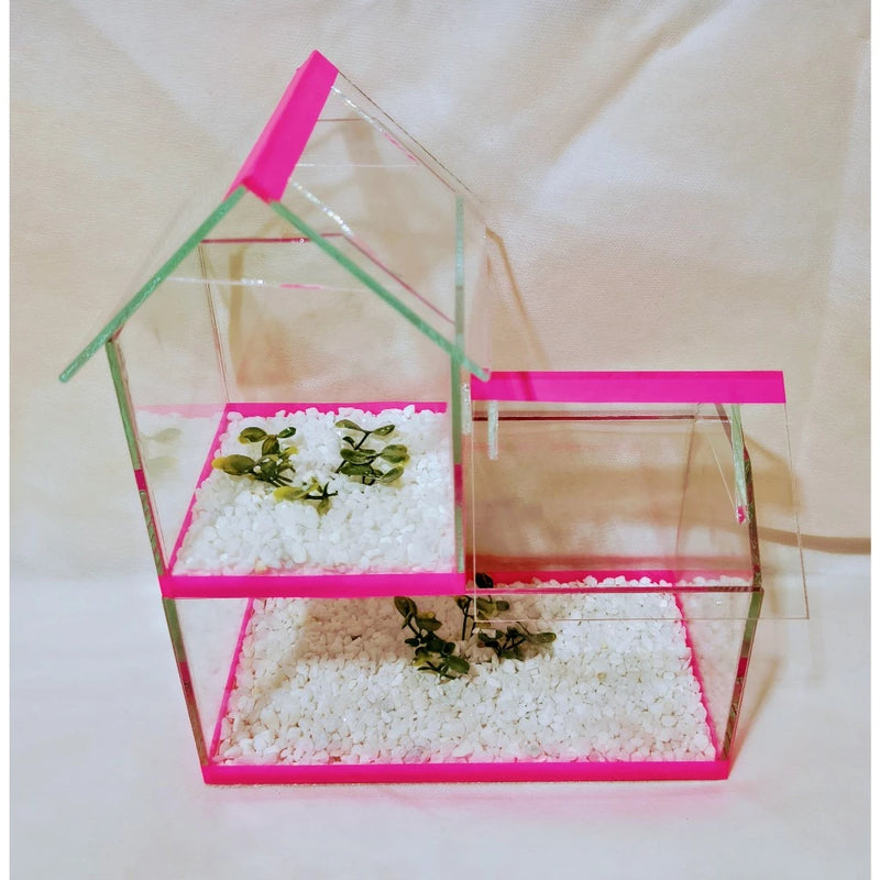 Aquário Dois Andares com Pedrinhas e Planta Artificial