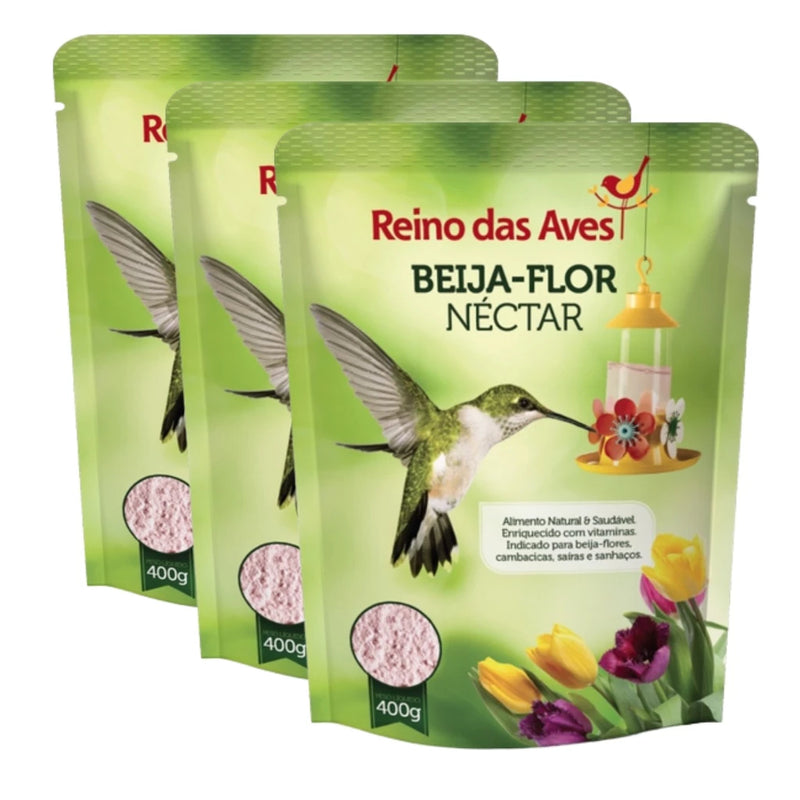 Kit 3un Nectar Beija-Flor Refil 400g Reino Das Aves