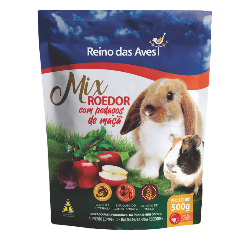 KIT COM 3 UN. PORQUINHO DA ÍNDIA E MINI COELHO MIX ROEDOR 500G - REINO DAS AVES