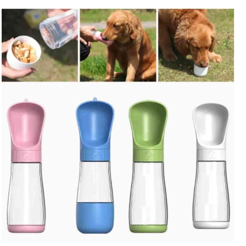 Garrafa 490ML Com Comedouro - 2 em 1 - Para Pets