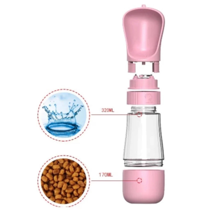 Garrafa 490ML Com Comedouro - 2 em 1 - Para Pets