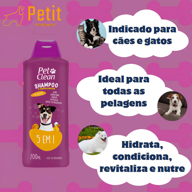 Kit Shampoo 5 em 1 + Condicionador + Perfume ou sem Perfume | Cães e Gatos | Pet Clean